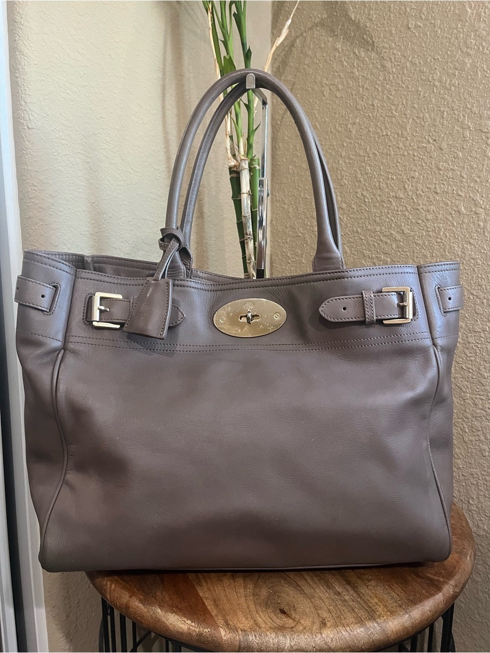 MULBERRY BAYSWATER TOTE MOLE GREY TAUPE LEATHER